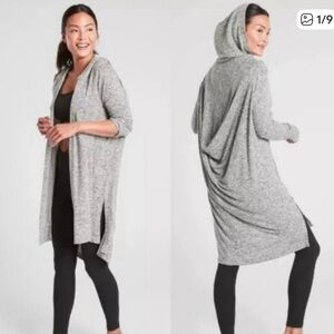 ATHLETA Light Gray Wrap Open Cardigan Hooded Women's XS thumb hole oversized